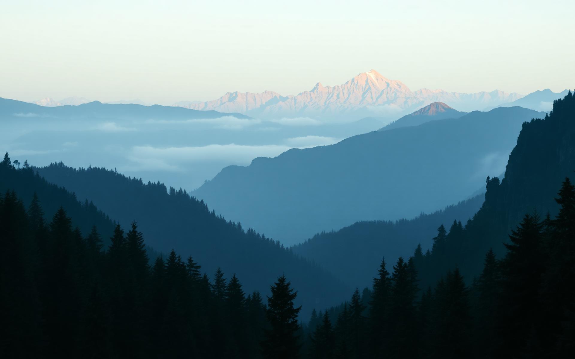 Layered mountain peaks at dawn
